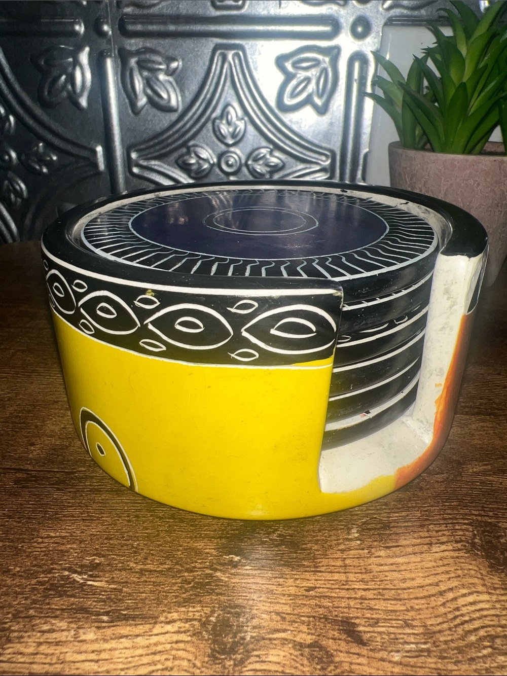 VTG Kenyan Soapstone Coaster Set • Hand Carved Boho Geometric
